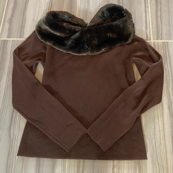 Mercer & Madison size PL 100% Merino Wool with Fake Fur Removable Collar, Brown - Picture 8 of 9